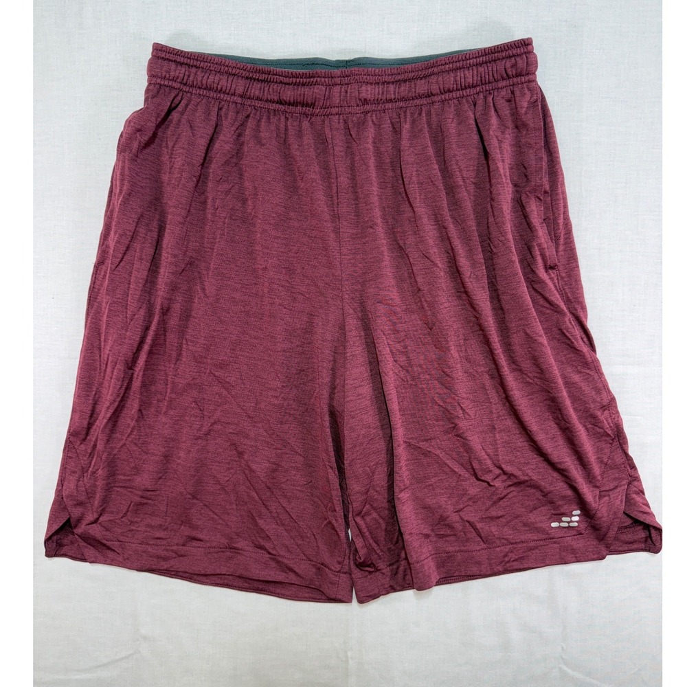 BCG Mens Athletic Shorts Maroon Burgundy Heathered Polyester Gym Running Size L